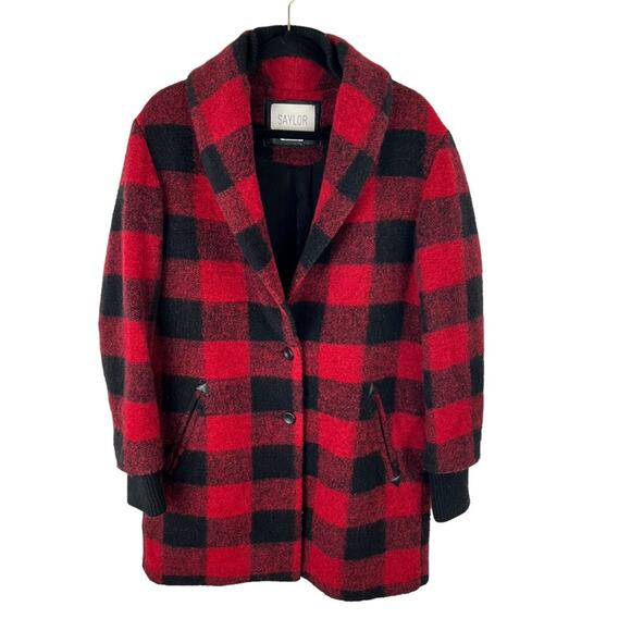 SAYLOR Jackets & Blazers - Saylor Buffalo Check Jacket Wool Blend Red & Black Plaid Coat sz M